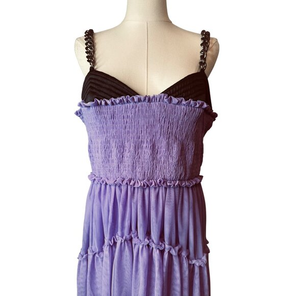 NWOT ASOS Size 10 Purple & Black Tiered Maxi Moto Boho Dress Chain Straps - Picture 2 of 16